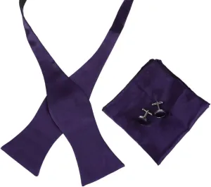Dan Smith Wedding Solid Bowtie Self Bow Tie Feel Silk Famliy Shirt Self-Tied Bow Tie Pocket-Square Cuff Set
