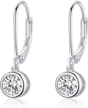 Dangle Drop CZ Diamond Sterling Silver Hoop Earrings for Women Elegant Clear Crystal Studs Leverback Huggied Hoops Earring Cute Jewelry Gifts