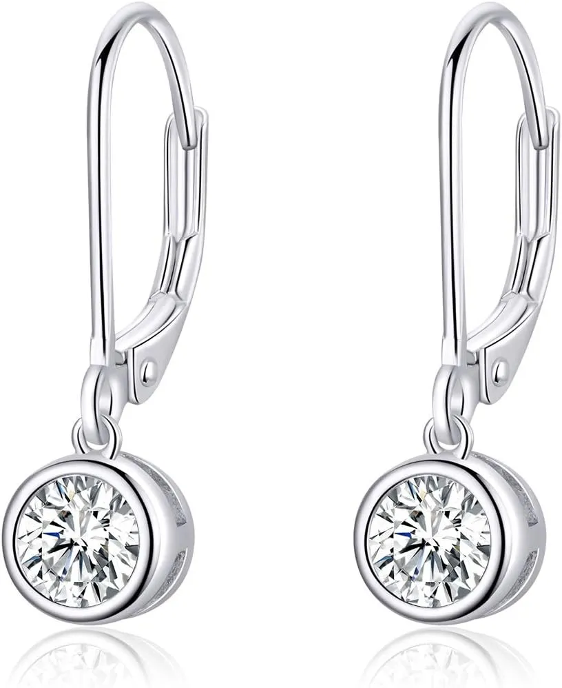 Dangle Drop CZ Diamond Sterling Silver Hoop Earrings for Women Elegant Clear Crystal Studs Leverback Huggied Hoops Earring Cute Jewelry Gifts