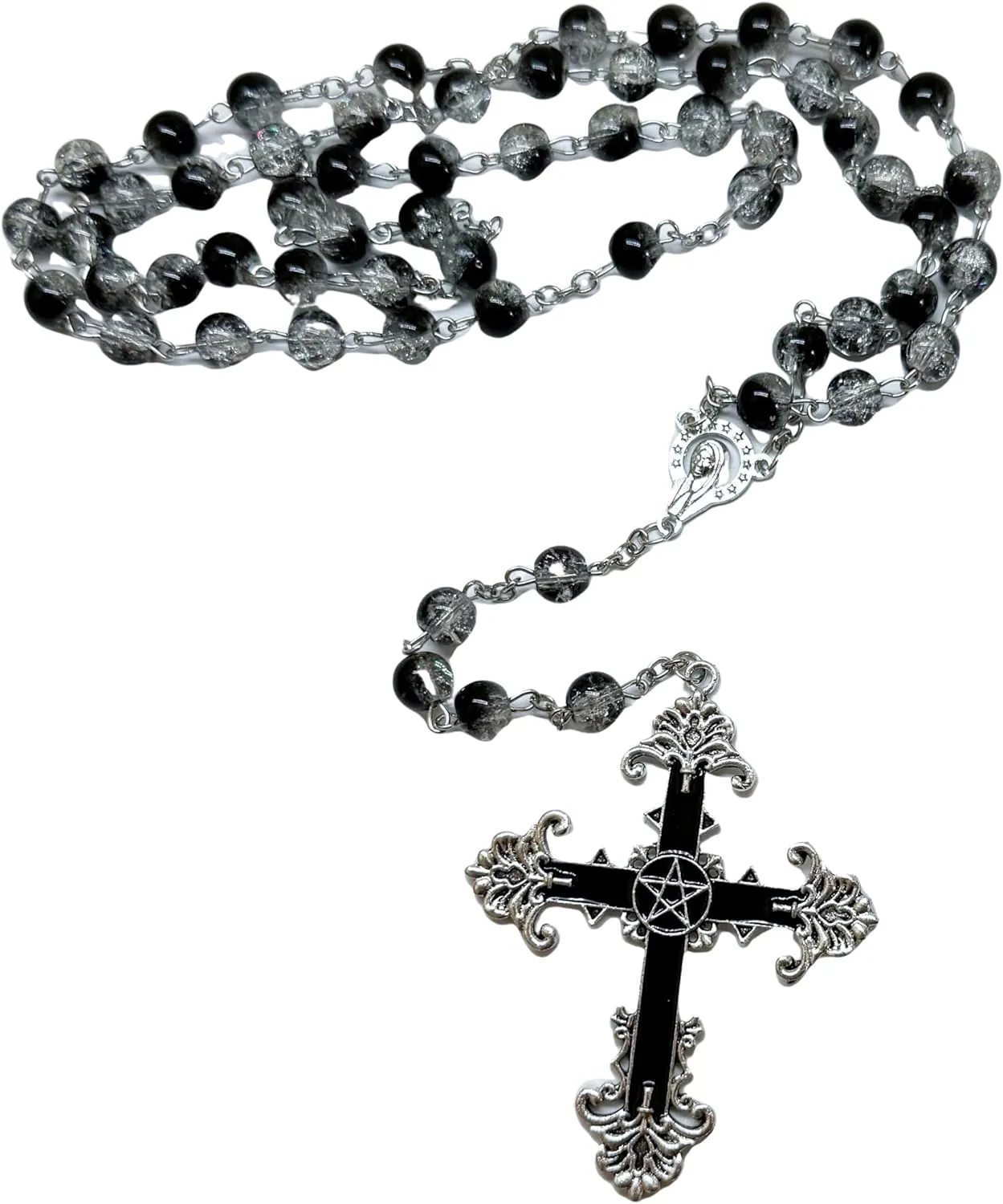 Dark Punk Gothic Lolita Necklace - Gemstone Beads with Crucifix Cross, Catholic Crystal Rosary, Unique Pearl Jewelry Gifts for Women Long Necklace series