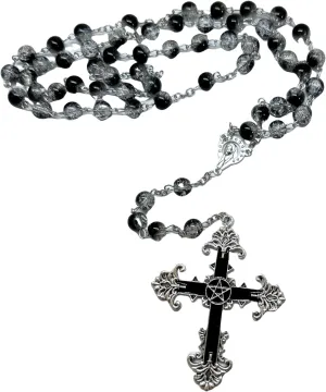 Dark Punk Gothic Lolita Necklace - Gemstone Beads with Crucifix Cross, Catholic Crystal Rosary, Unique Pearl Jewelry Gifts for Women Long Necklace series