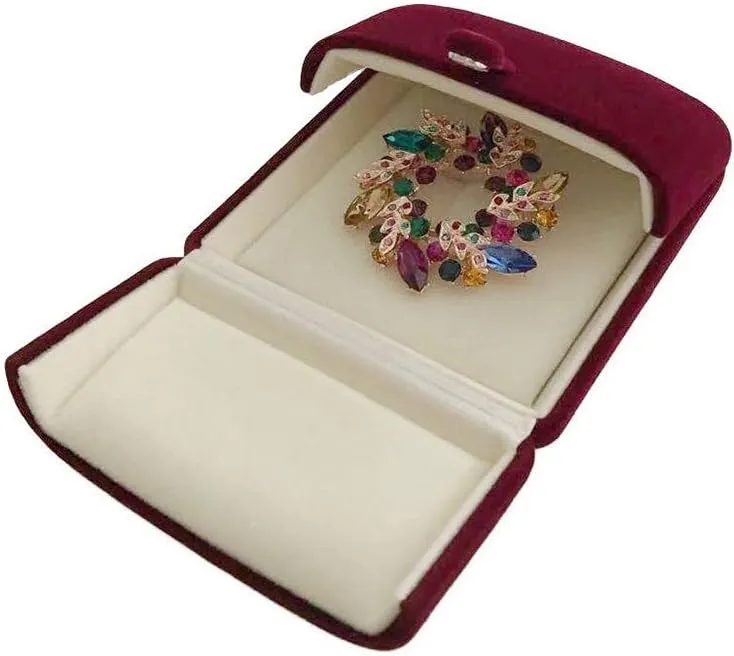 Dark Red Maroon Premium Quality Velvet Jewelry Box Present Case for Brooch Pin Wedding Birthday Present Packaging