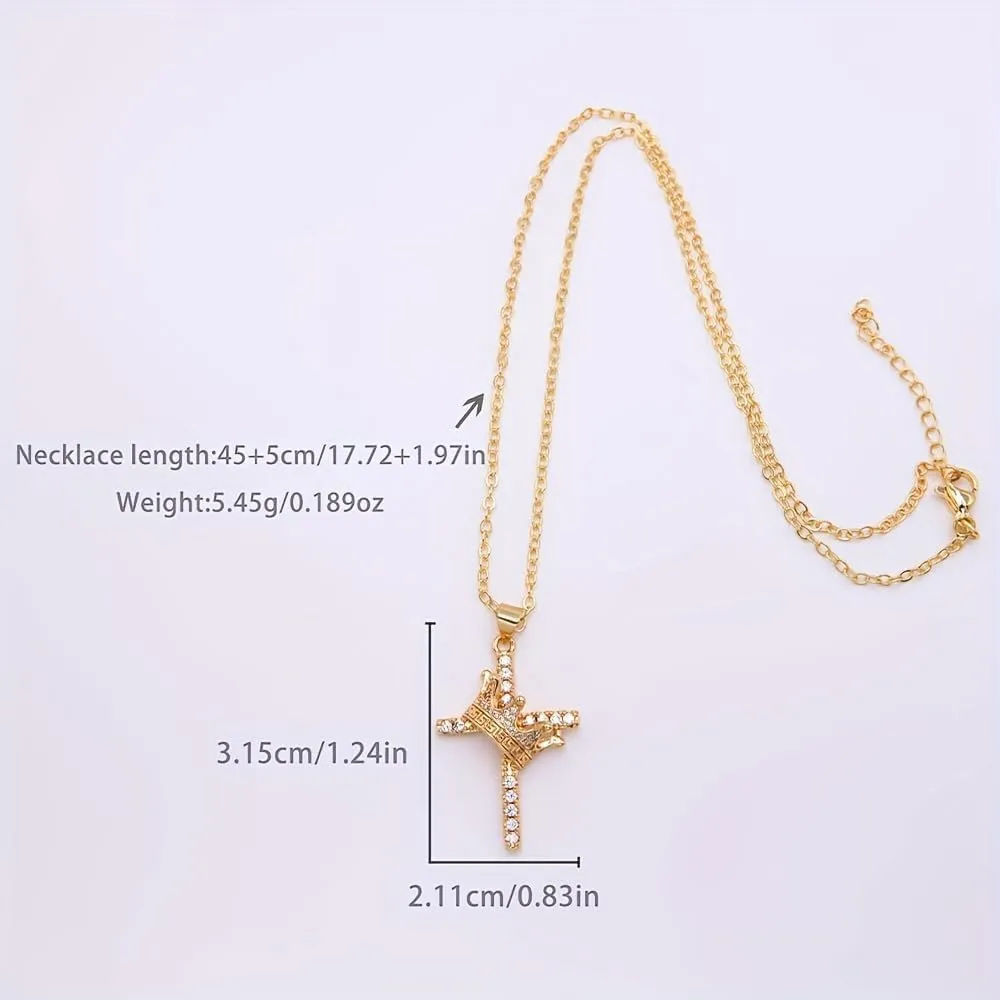 Delicate Crown Cross Necklace for Women 14k Gold Zircon Cross Pendant Necklace Simple Faith Necklace Fashion Crown Charm Jewelry
