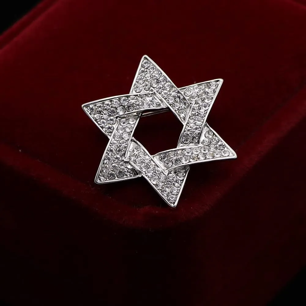 Delicate Full Crystal Star of David Brooch Pin Rhinestone Star Bouquet Brooch Lapel Pin Wedding Party Jewelry Gift