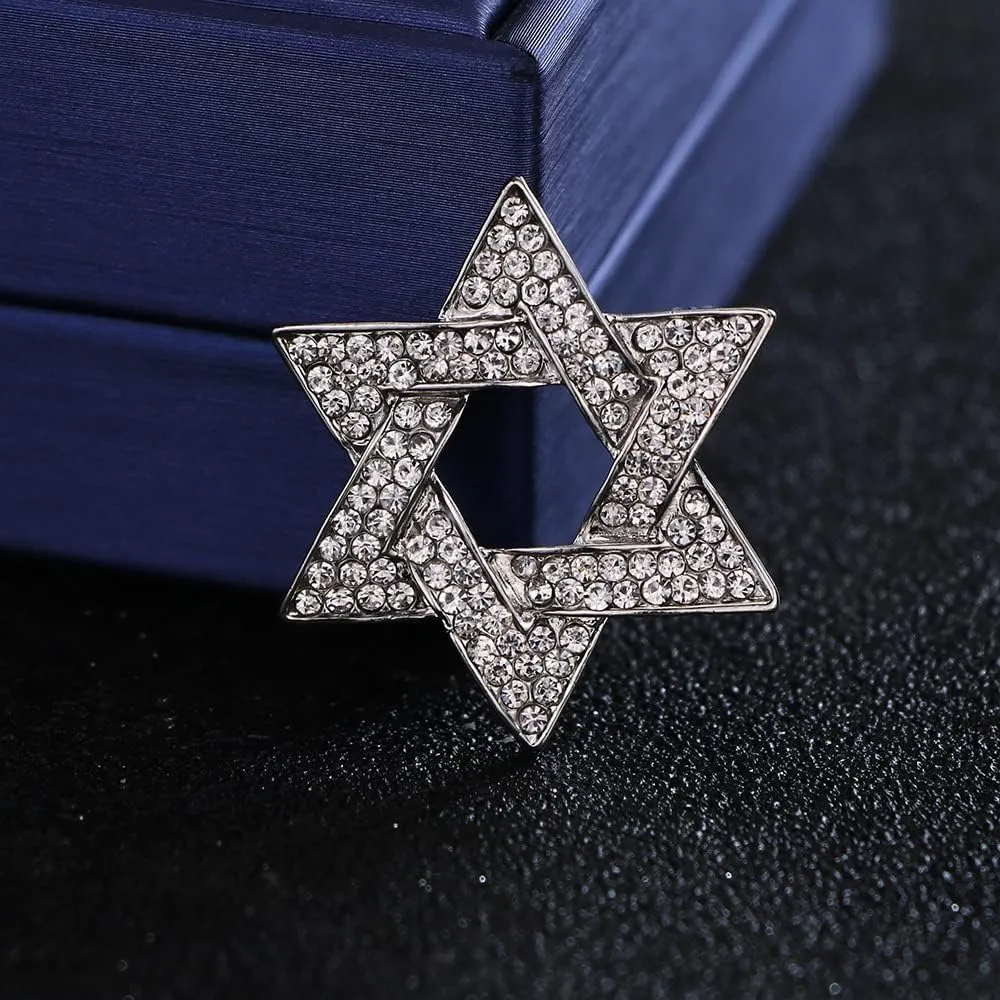 Delicate Full Crystal Star of David Brooch Pin Rhinestone Star Bouquet Brooch Lapel Pin Wedding Party Jewelry Gift