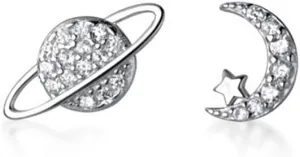 Delicate Saturn Planet Star Stud Earrings Setting Crystal Tiny Earrings
