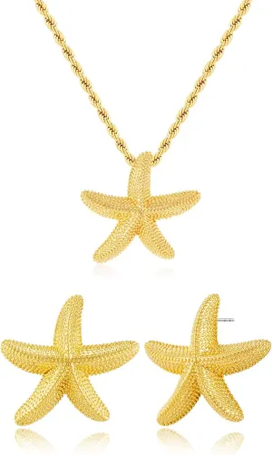 Delicate Starfish Pendant Necklace, Gold-Tone Twisted Chain Beach Jewelry for Women - Summer Ocean Inspired Adjustable Necklace with Imitation Gold Plating