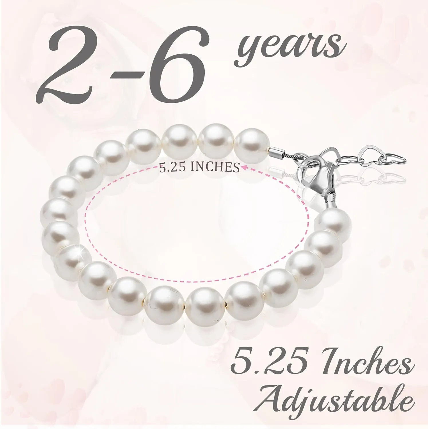 Delicate Sterling Silver Bracelets for Girls with High End White European Simulated Pearls, Elegant Girls Jewelry, Pearl Bracelet for Birthday Gifts Flower Girls