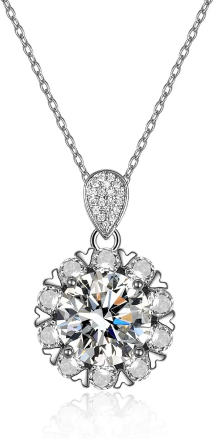 Delicate Sunflower 925 Sterling Silver Necklaces for WomenImitation Diamond Necklace with 5 Carat 5A CZ Gemstone- Birthday Gift for Her | Slider Adjustable Birthday Gift for Her | Slider Adjustable