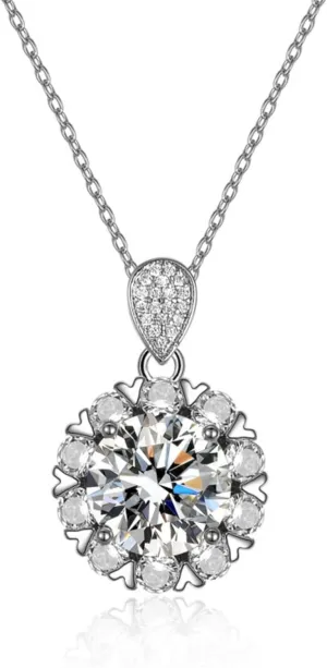 Delicate Sunflower 925 Sterling Silver Necklaces for WomenImitation Diamond Necklace with 5 Carat 5A CZ Gemstone- Birthday Gift for Her | Slider Adjustable Birthday Gift for Her | Slider Adjustable
