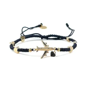 Delicate Travel Bracelet Made with Symbolyc Charms Special to Fly Lovers Adjustable for Women and Young Girls (Black)