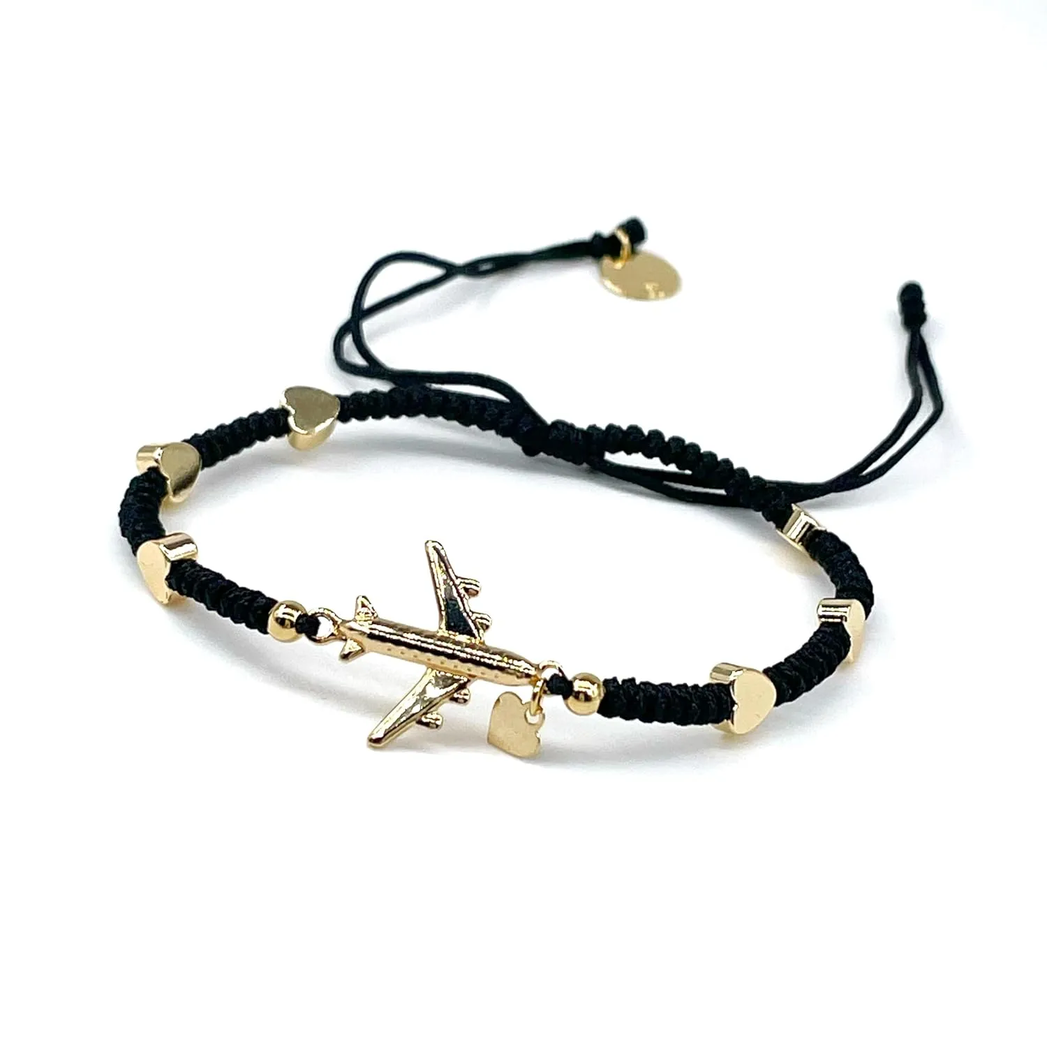 Delicate Travel Bracelet Made with Symbolyc Charms Special to Fly Lovers Adjustable for Women and Young Girls (Black)