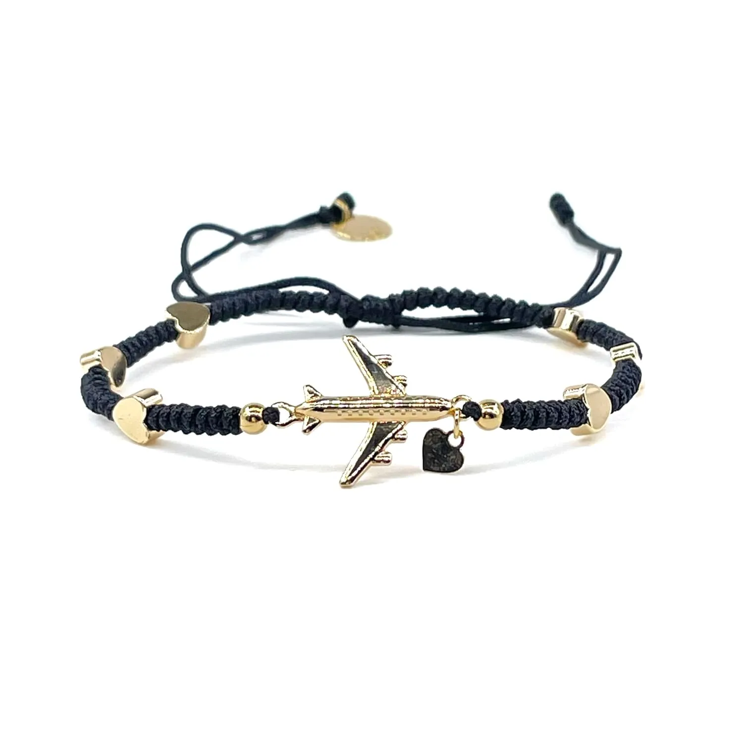 Delicate Travel Bracelet Made with Symbolyc Charms Special to Fly Lovers Adjustable for Women and Young Girls (Black)