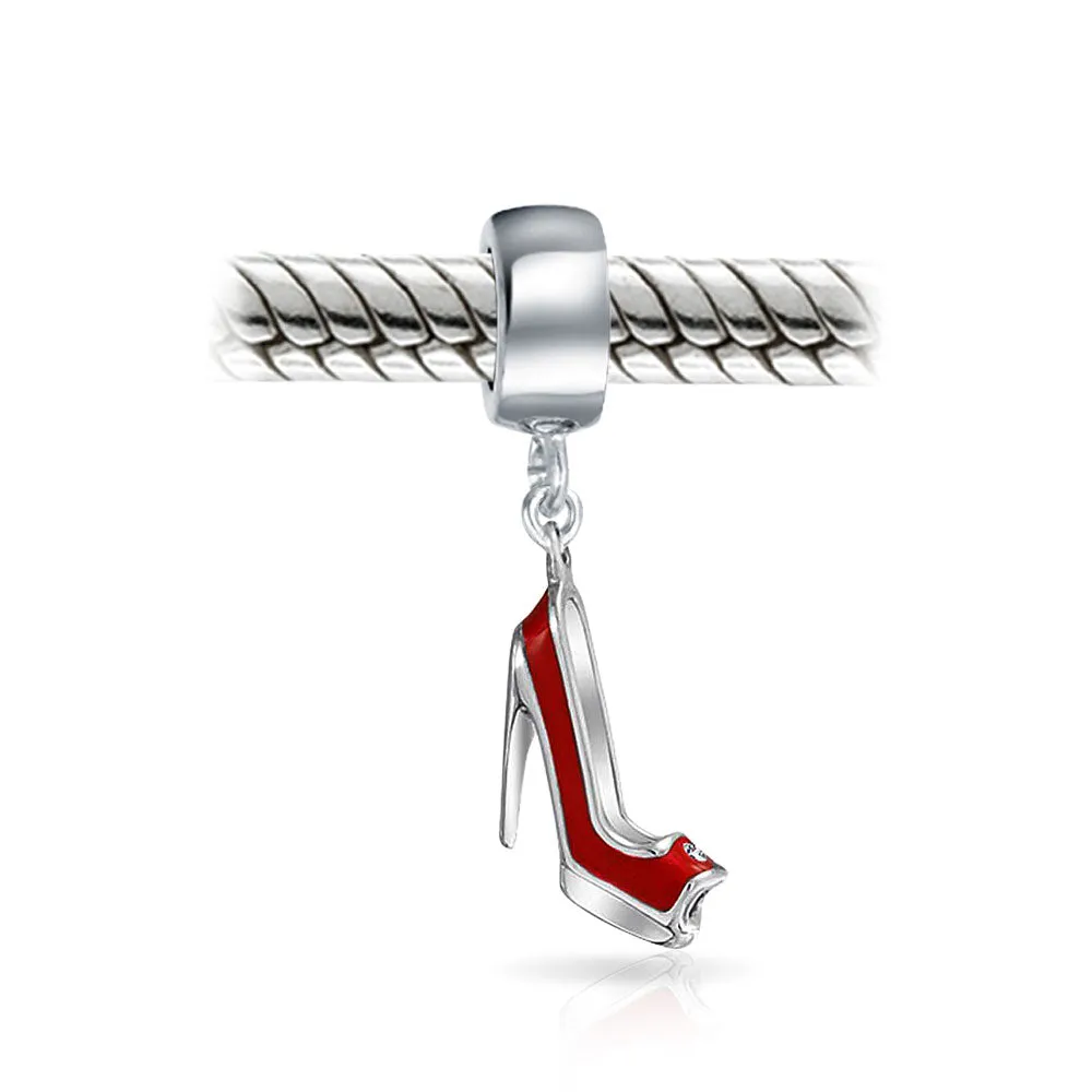 Designer Stiletto Pump Red High Heel Dangle Charm Bead for European Bracelet