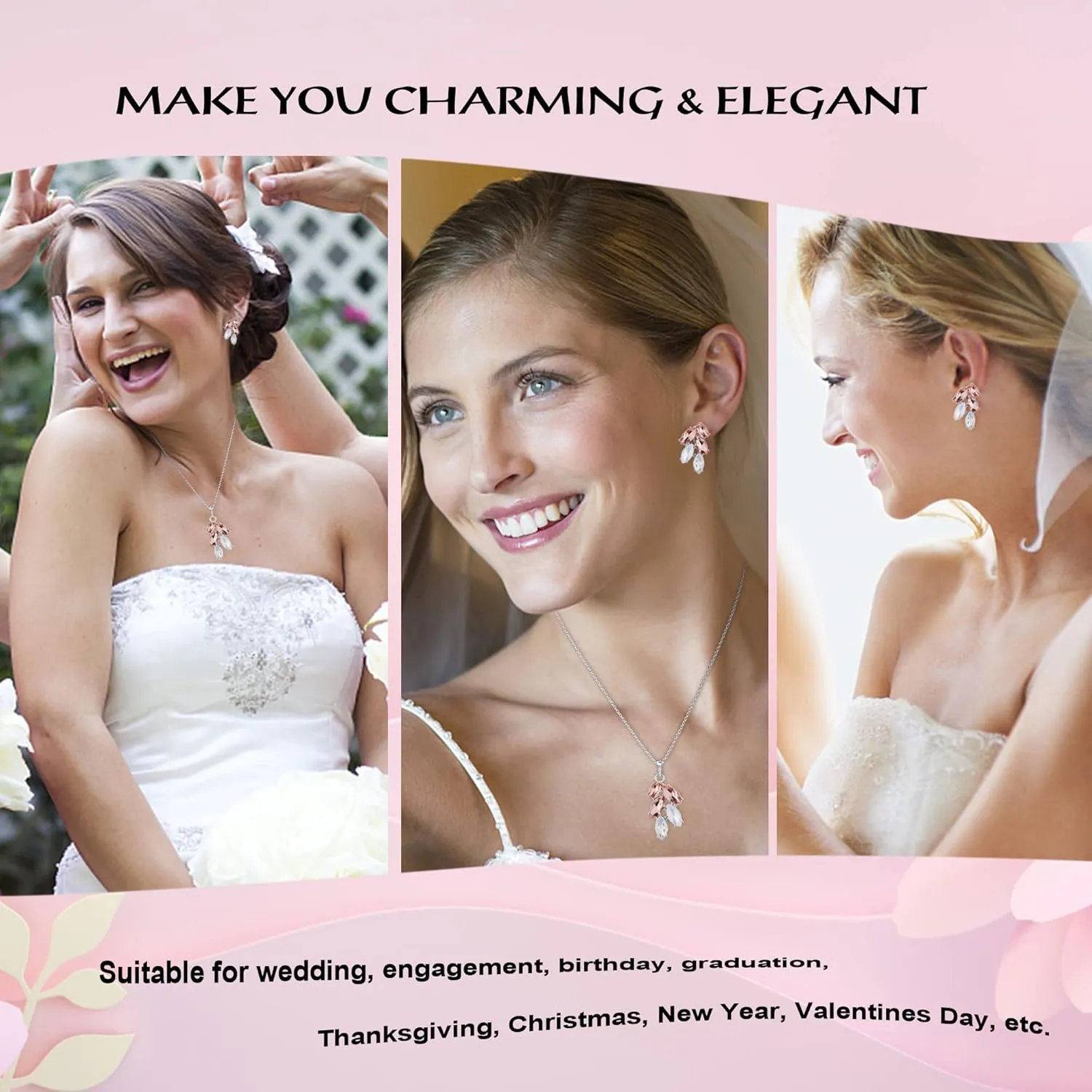 DHQH Bridesmaid Earrings Necklace Set Proposal Gifts Set for Women Leaf Pendant Necklace set of 4/6 Wedding Jewelry