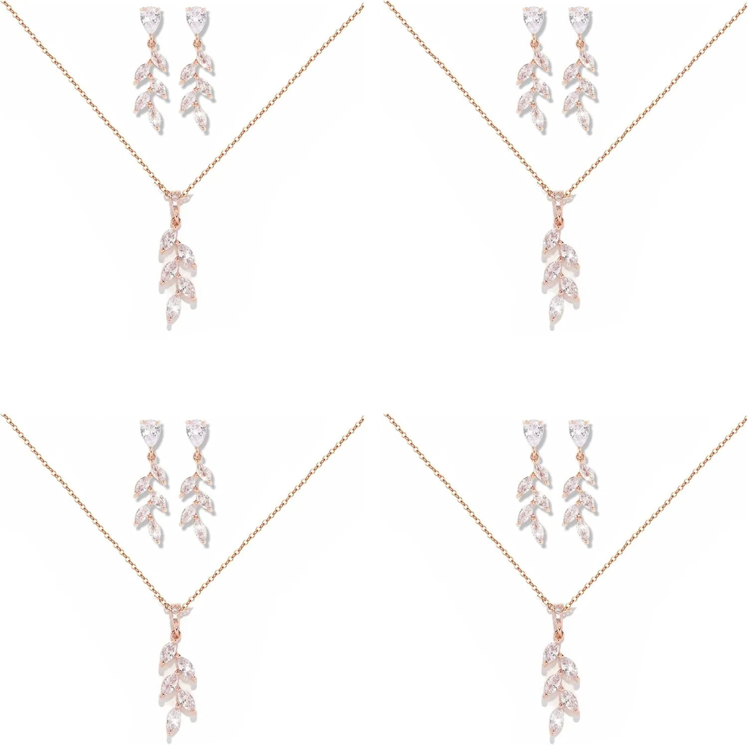DHQH Bridesmaid Necklace Earrings Set Gifts I Couldn't Say I DO Without You Cubic Zirconia Leaf Pendant Necklace Bridesmaid Proposal Gift Set of 4 6