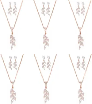 DHQH Bridesmaid Necklace Earrings Set Gifts I Couldn't Say I DO Without You Cubic Zirconia Leaf Pendant Necklace Bridesmaid Proposal Gift Set of 4 6