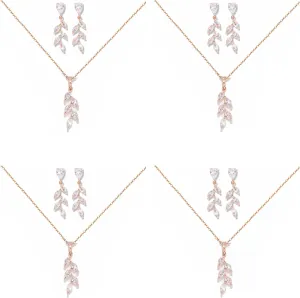 DHQH Bridesmaid Necklace Earrings Set Gifts I Couldn't Say I DO Without You Cubic Zirconia Leaf Pendant Necklace Bridesmaid Proposal Gift Set of 4 6