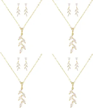 DHQH Bridesmaid Necklace Earrings Set Gifts I Couldn't Say I DO Without You Cubic Zirconia Leaf Pendant Necklace Bridesmaid Proposal Gift Set of 4 6