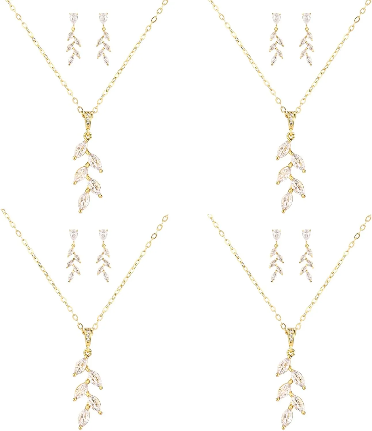 DHQH Bridesmaid Necklace Earrings Set Gifts I Couldn't Say I DO Without You Cubic Zirconia Leaf Pendant Necklace Bridesmaid Proposal Gift Set of 4 6