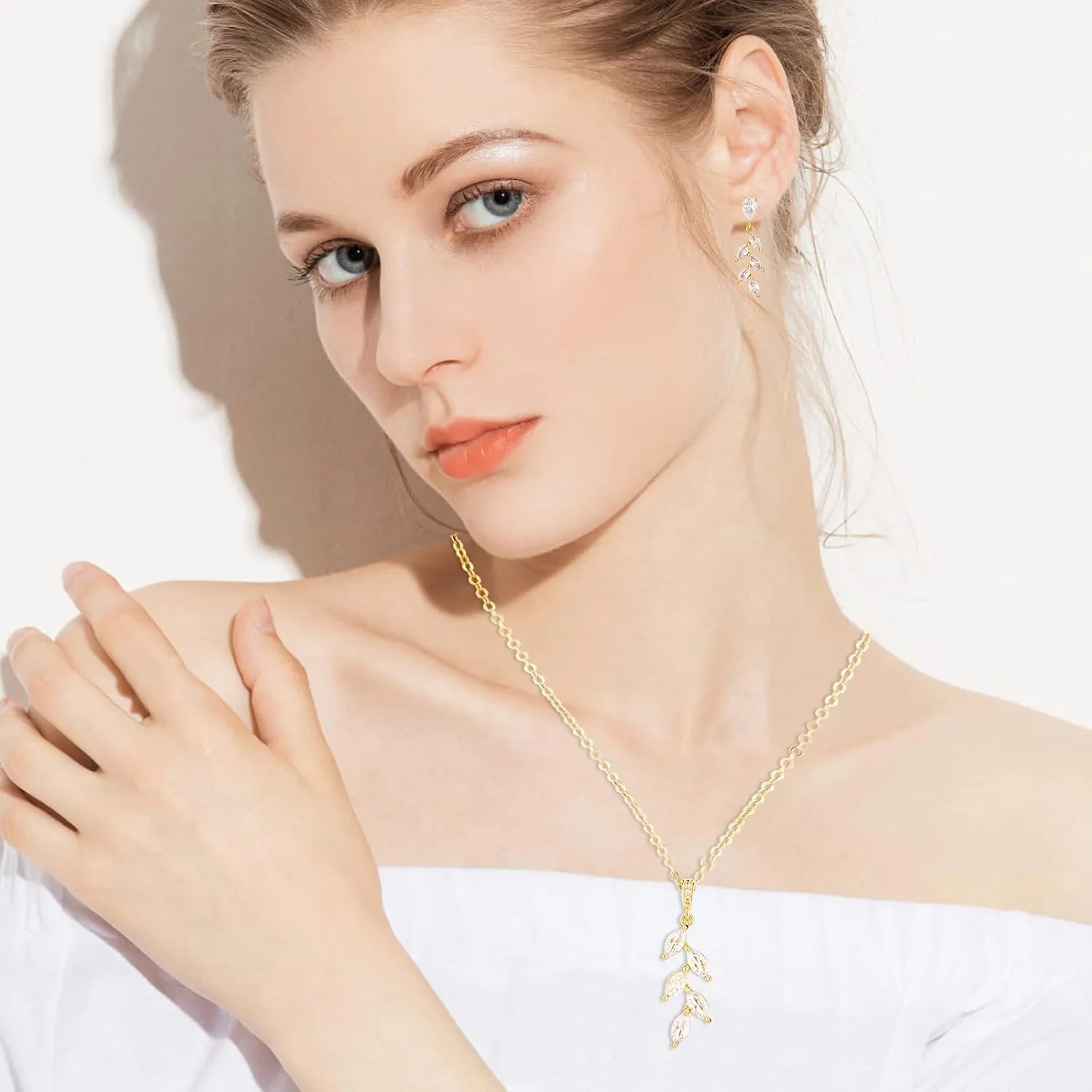 DHQH Bridesmaid Necklace Earrings Set Gifts I Couldn't Say I DO Without You Cubic Zirconia Leaf Pendant Necklace Bridesmaid Proposal Gift Set of 4 6