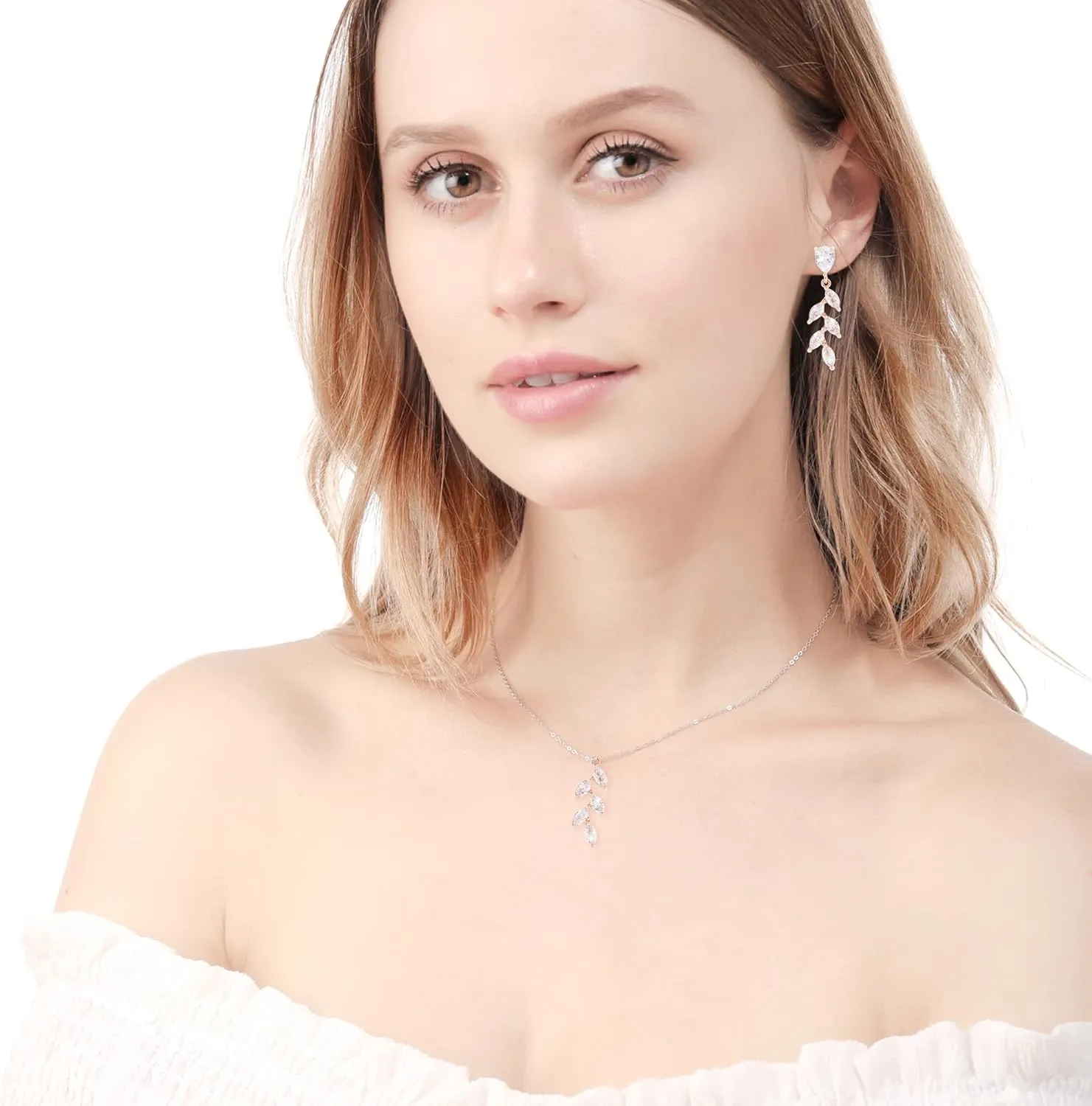 DHQH Bridesmaid Necklace Earrings Set Gifts I Couldn't Say I DO Without You Cubic Zirconia Leaf Pendant Necklace Bridesmaid Proposal Gift Set of 4 6