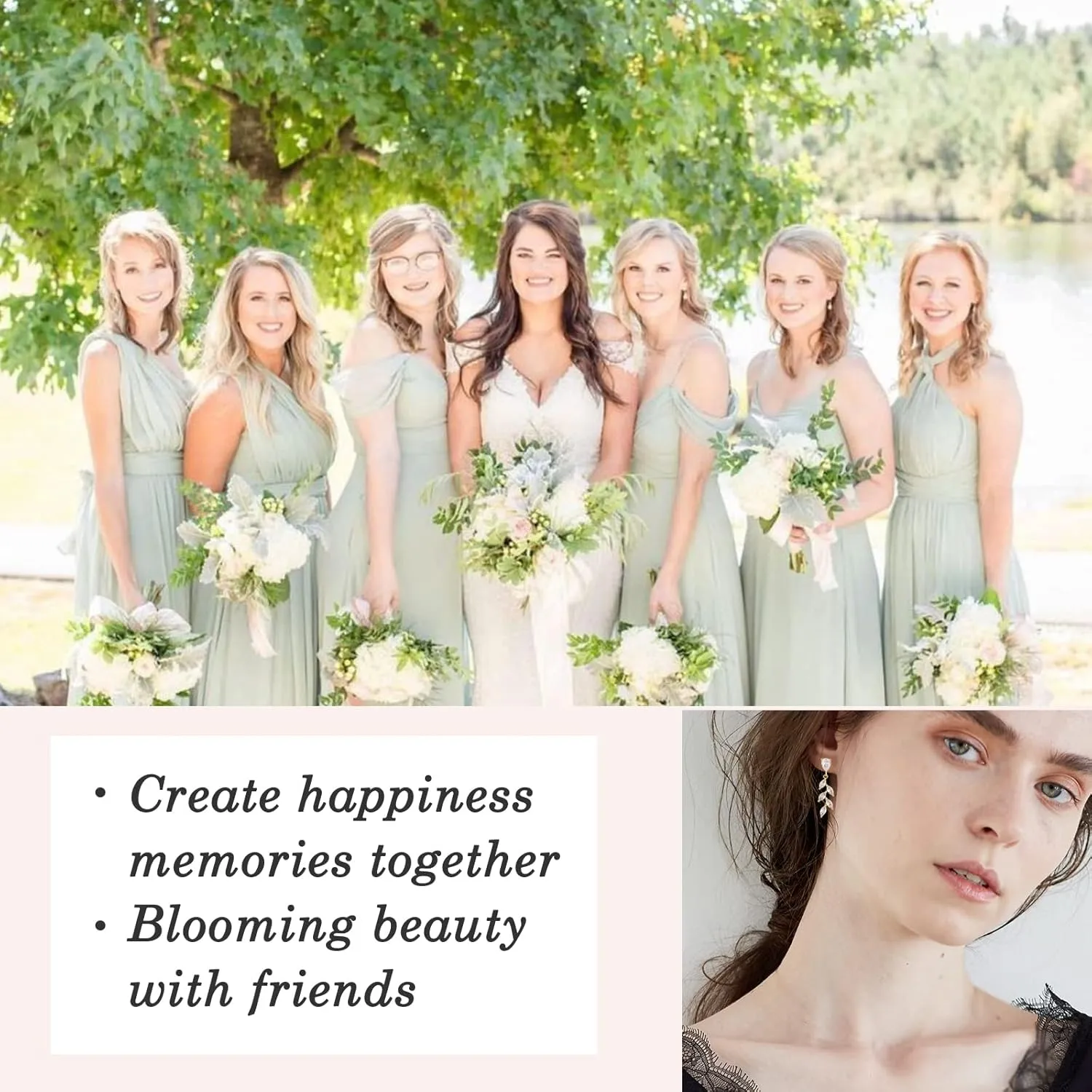 DHQH Bridesmaid Necklace Earrings Set Gifts I Couldn't Say I DO Without You Cubic Zirconia Leaf Pendant Necklace Bridesmaid Proposal Gift Set of 4 6