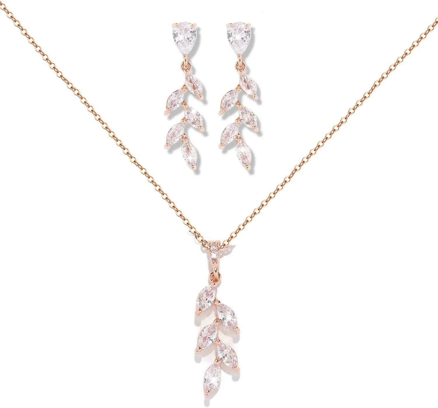 DHQH Bridesmaid Necklace Earrings Set Gifts I Couldn't Say I DO Without You Cubic Zirconia Leaf Pendant Necklace Bridesmaid Proposal Gift Set of 4 6