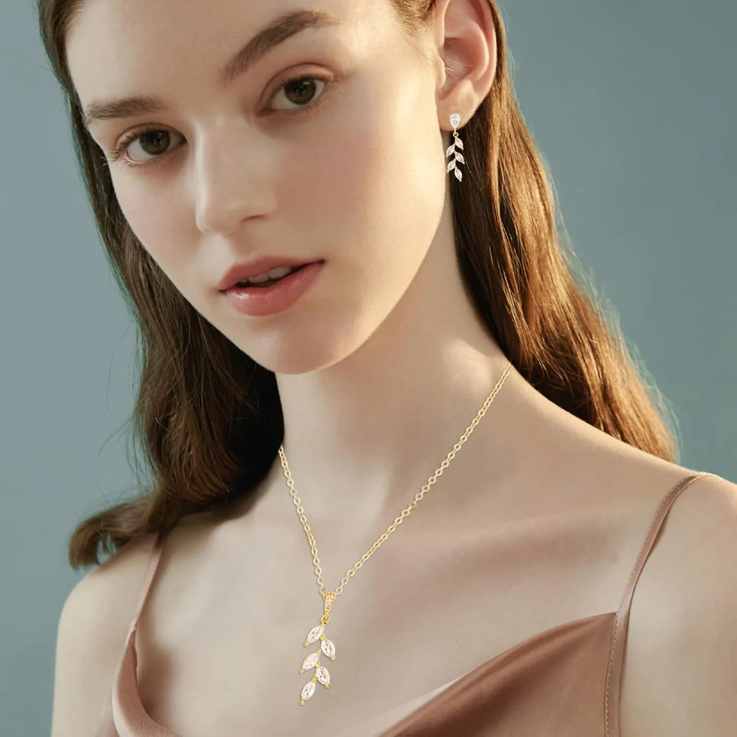DHQH Bridesmaid Necklace Earrings Set Gifts I Couldn't Say I DO Without You Cubic Zirconia Leaf Pendant Necklace Bridesmaid Proposal Gift Set of 4 6