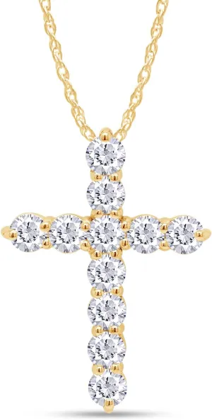 Diamond Moissanite Cross Pendant Necklace Brilliant Cut VVS1 Moissanite(Alternative to Diamond)Cross Necklace 18K Gold Over Sterling Silver Necklace for Women Men Birthday Christmas