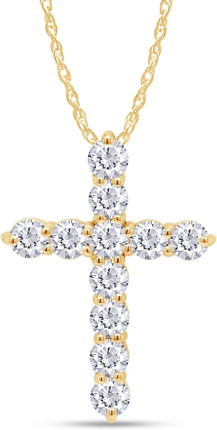 Diamond Moissanite Cross Pendant Necklace Brilliant Cut VVS1 Moissanite(Alternative to Diamond)Cross Necklace 18K Gold Over Sterling Silver Necklace for Women Men Birthday Christmas
