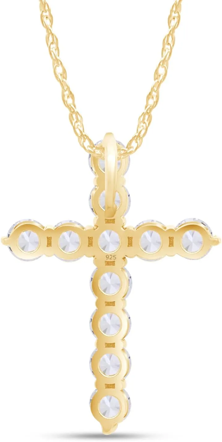 Diamond Moissanite Cross Pendant Necklace Brilliant Cut VVS1 Moissanite(Alternative to Diamond)Cross Necklace 18K Gold Over Sterling Silver Necklace for Women Men Birthday Christmas