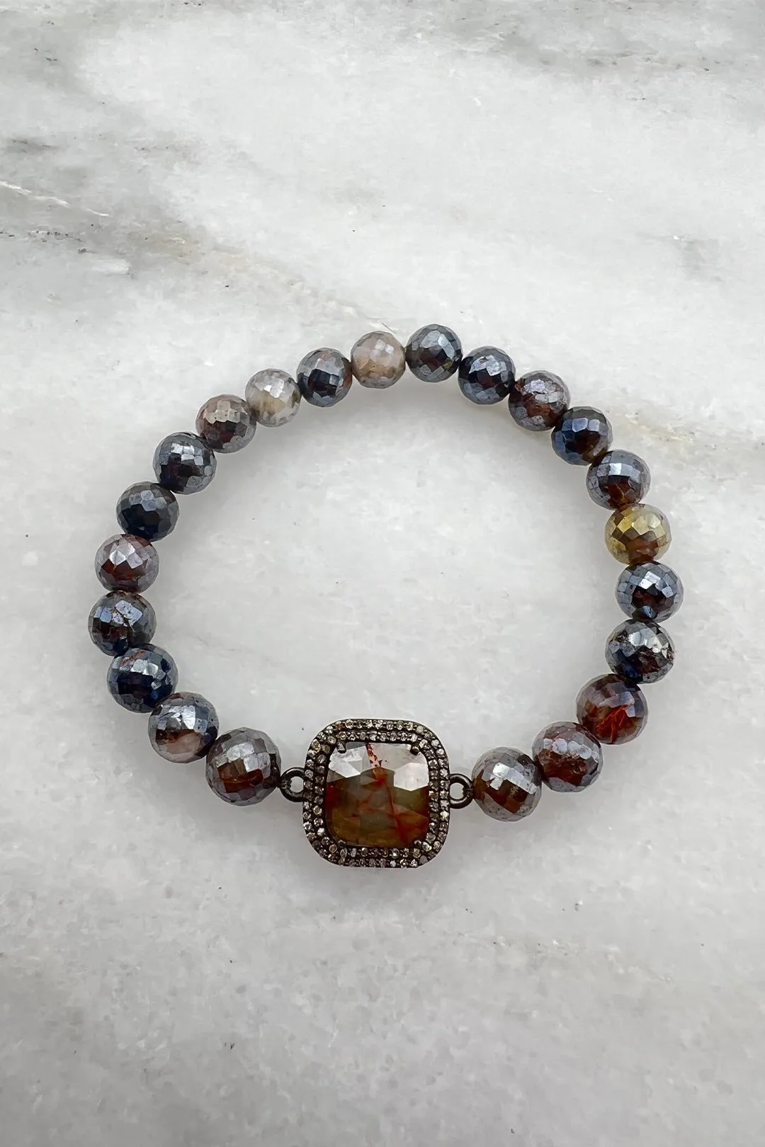 DIAMOND SLICE HALO BRACELET ON STETCHY SAPPHIRE