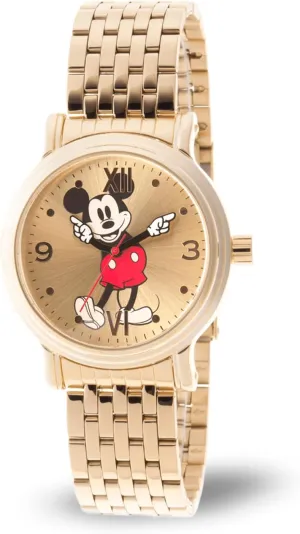 DISNEY Officially Licensed Mickey Mouse Watch for Women  Stylish Mickey Mouse Watches for Women, Perfect Watch Fans  Gold Dial, Gold Case, Stainless Steel Strap