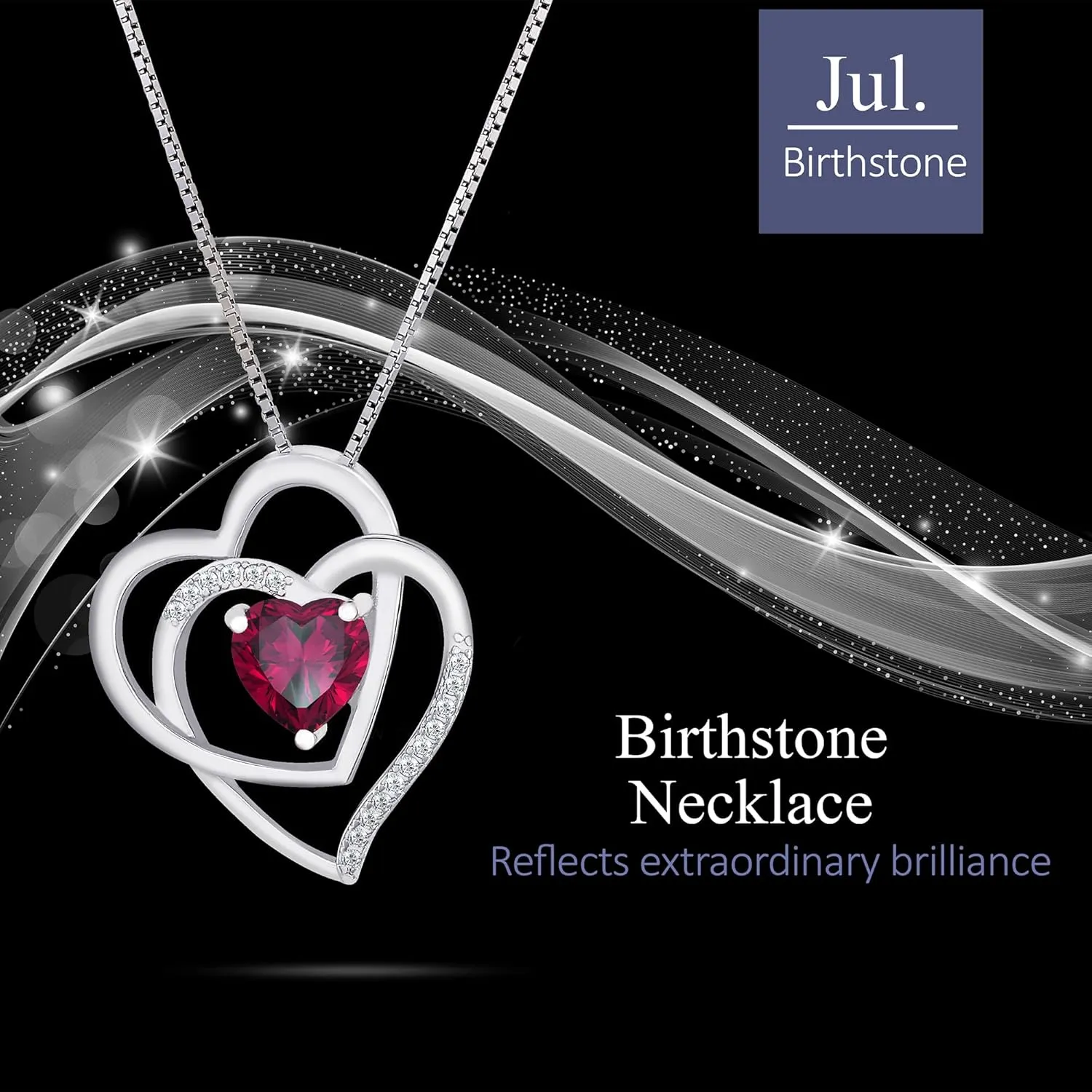 Double Heart Infinity Birthstone Necklace for Women - Platinum Plated 925 Sterling Silver Birthstone Necklaces, Birthday Necklace for Women, Birthstone Jewelry for Christmas Gifts