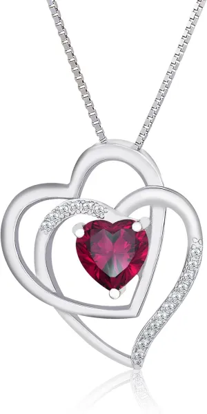 Double Heart Infinity Birthstone Necklace for Women - Platinum Plated 925 Sterling Silver Birthstone Necklaces, Birthday Necklace for Women, Birthstone Jewelry for Christmas Gifts