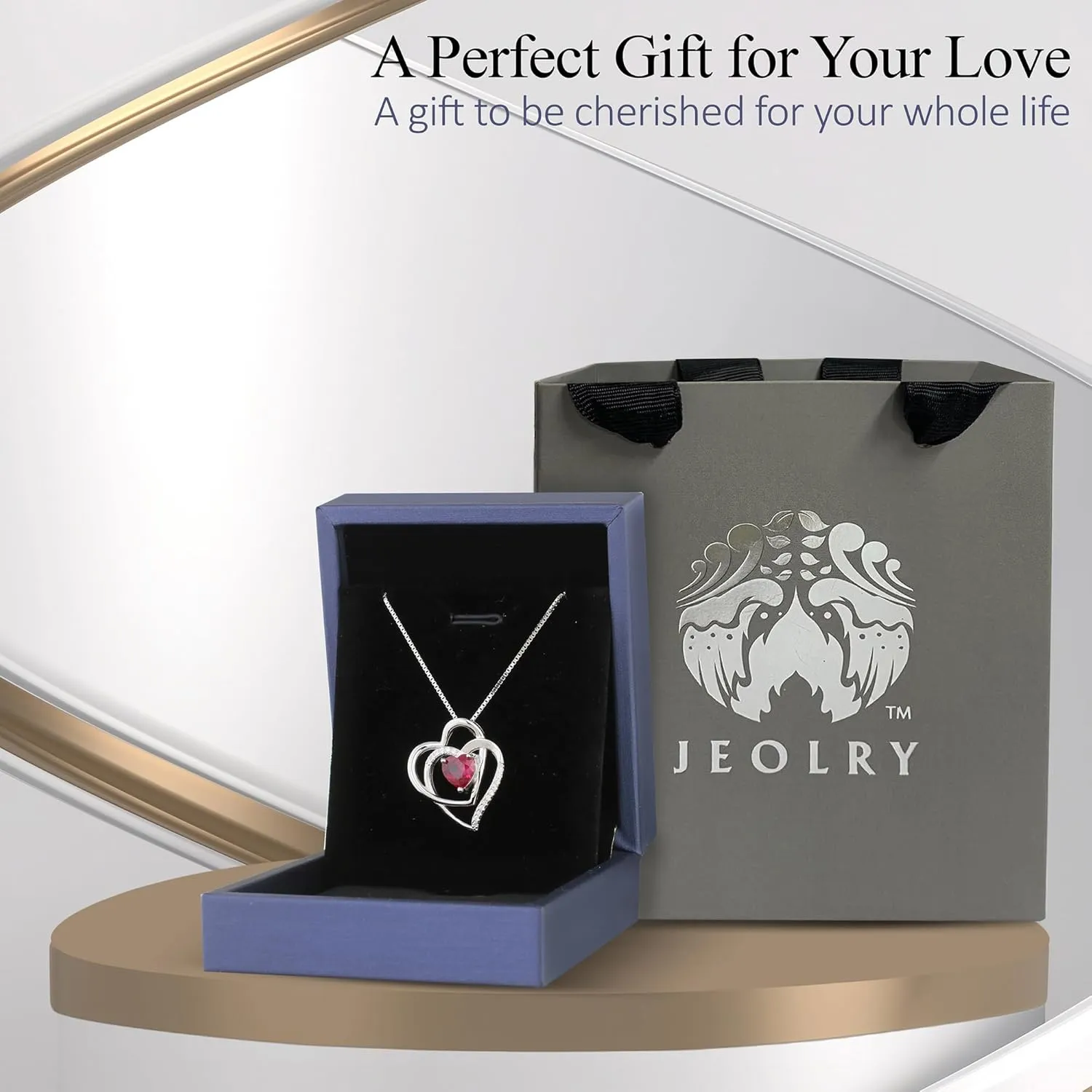 Double Heart Infinity Birthstone Necklace for Women - Platinum Plated 925 Sterling Silver Birthstone Necklaces, Birthday Necklace for Women, Birthstone Jewelry for Christmas Gifts