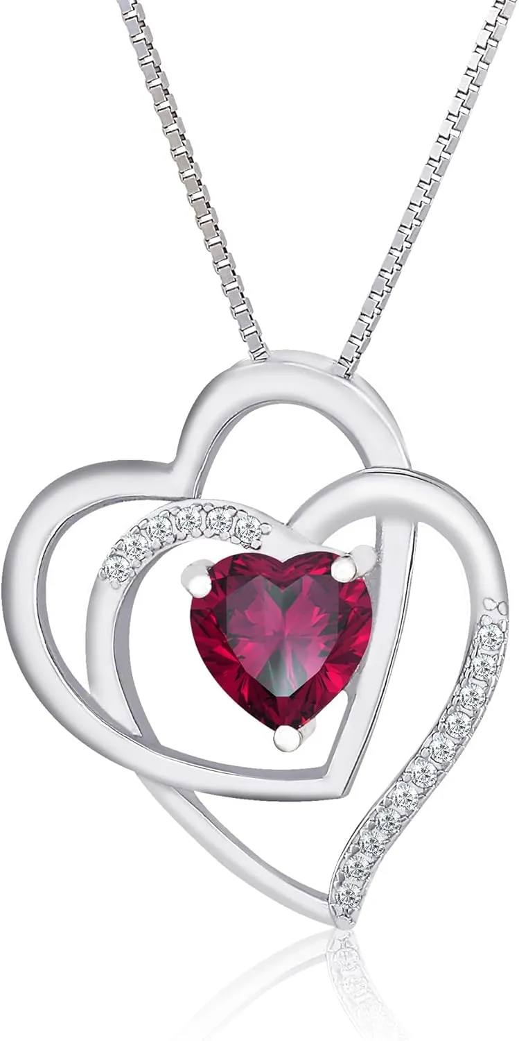 Double Heart Infinity Birthstone Necklace for Women - Platinum Plated 925 Sterling Silver Birthstone Necklaces, Birthday Necklace for Women, Birthstone Jewelry for Christmas Gifts