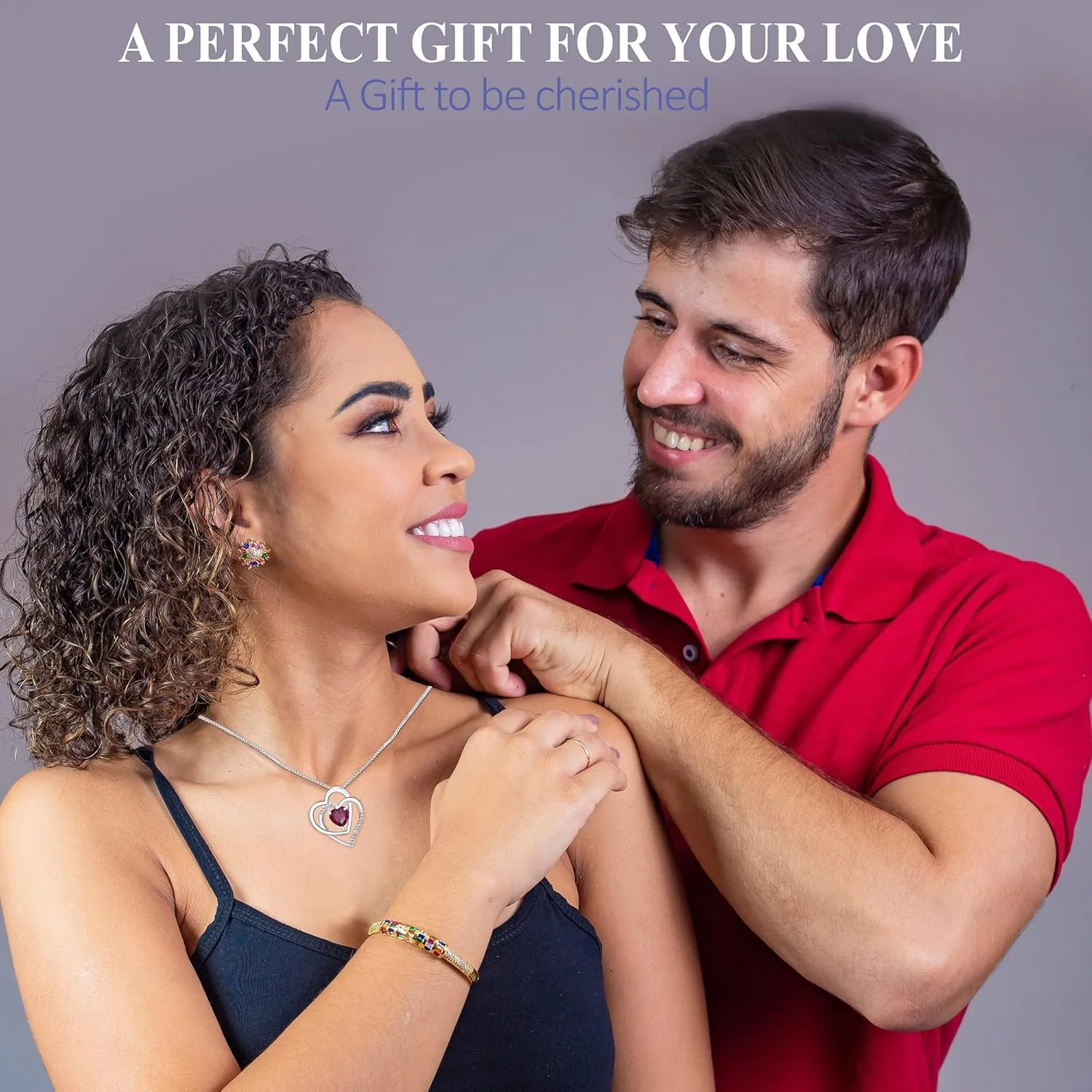 Double Heart Infinity Birthstone Necklace for Women - Platinum Plated 925 Sterling Silver Birthstone Necklaces, Birthday Necklace for Women, Birthstone Jewelry for Christmas Gifts