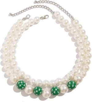 Double Layered Imitation Pearl Necklace Wooden Beads Necklace Valentine's Day St. Patrick's Day Jewelry Gifts