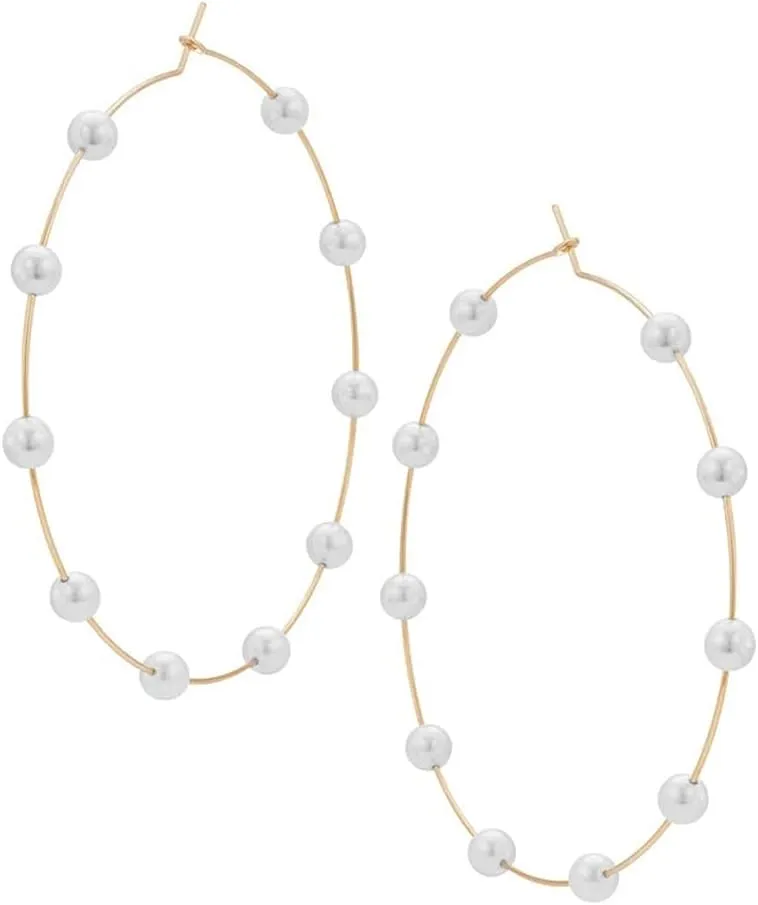 Doubnine Large Hoops Super Huge Circle Pearls Earrings Thin Dangle Gold Silver Elegant Wedding Women Accessories Jewelry Gift for Her (60mm, gold)