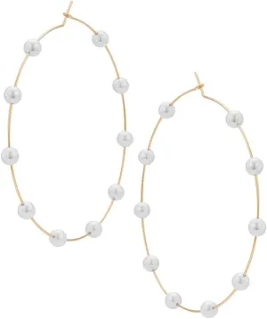 Doubnine Large Hoops Super Huge Circle Pearls Earrings Thin Dangle Gold Silver Elegant Wedding Women Accessories Jewelry Gift for Her (60mm, gold)