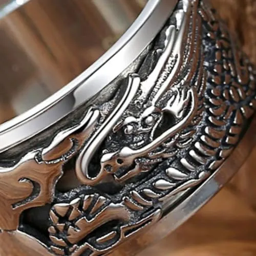 Dragon Ring, Feng Shui Amulet Lucky Rings for Women Men, Vintage Good Luck Ring, 925 Sterling Silver Chinese Wealth Amulet, Personalized Jewelry Gifts