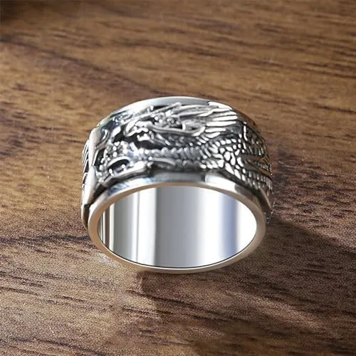 Dragon Ring, Feng Shui Amulet Lucky Rings for Women Men, Vintage Good Luck Ring, 925 Sterling Silver Chinese Wealth Amulet, Personalized Jewelry Gifts