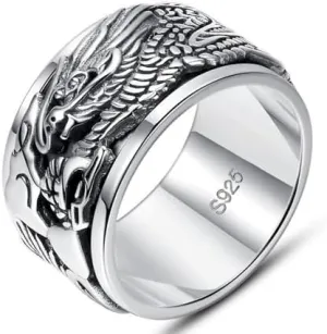 Dragon Ring, Feng Shui Amulet Lucky Rings for Women Men, Vintage Good Luck Ring, 925 Sterling Silver Chinese Wealth Amulet, Personalized Jewelry Gifts