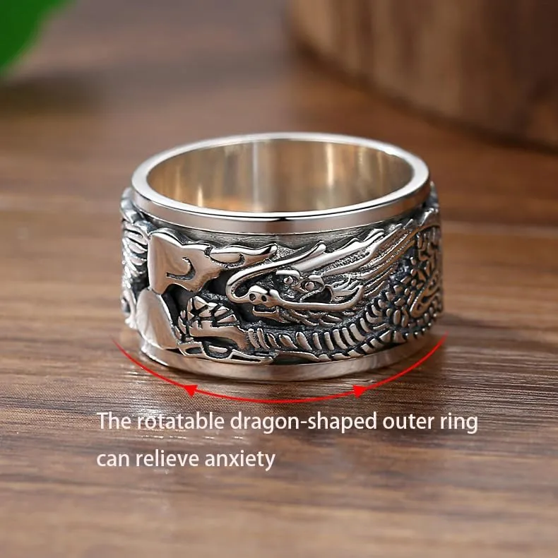 Dragon Ring, Feng Shui Amulet Lucky Rings for Women Men, Vintage Good Luck Ring, 925 Sterling Silver Chinese Wealth Amulet, Personalized Jewelry Gifts