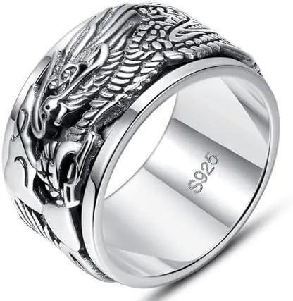 Dragon Ring, Feng Shui Amulet Lucky Rings for Women Men, Vintage Good Luck Ring, 925 Sterling Silver Chinese Wealth Amulet, Personalized Jewelry Gifts