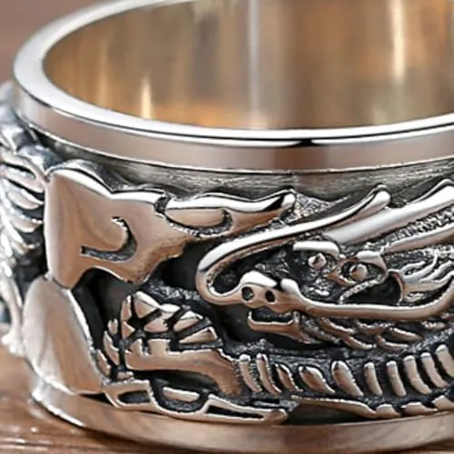 Dragon Ring, Feng Shui Amulet Lucky Rings for Women Men, Vintage Good Luck Ring, 925 Sterling Silver Chinese Wealth Amulet, Personalized Jewelry Gifts