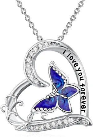Dragonfly/Butterfly Filigree Necklace 925 Sterling Silver Teardrop Moonstone Pendant Necklace Heart Celtic Moon Jewelry Irish Gifts for Women Mother's Day
