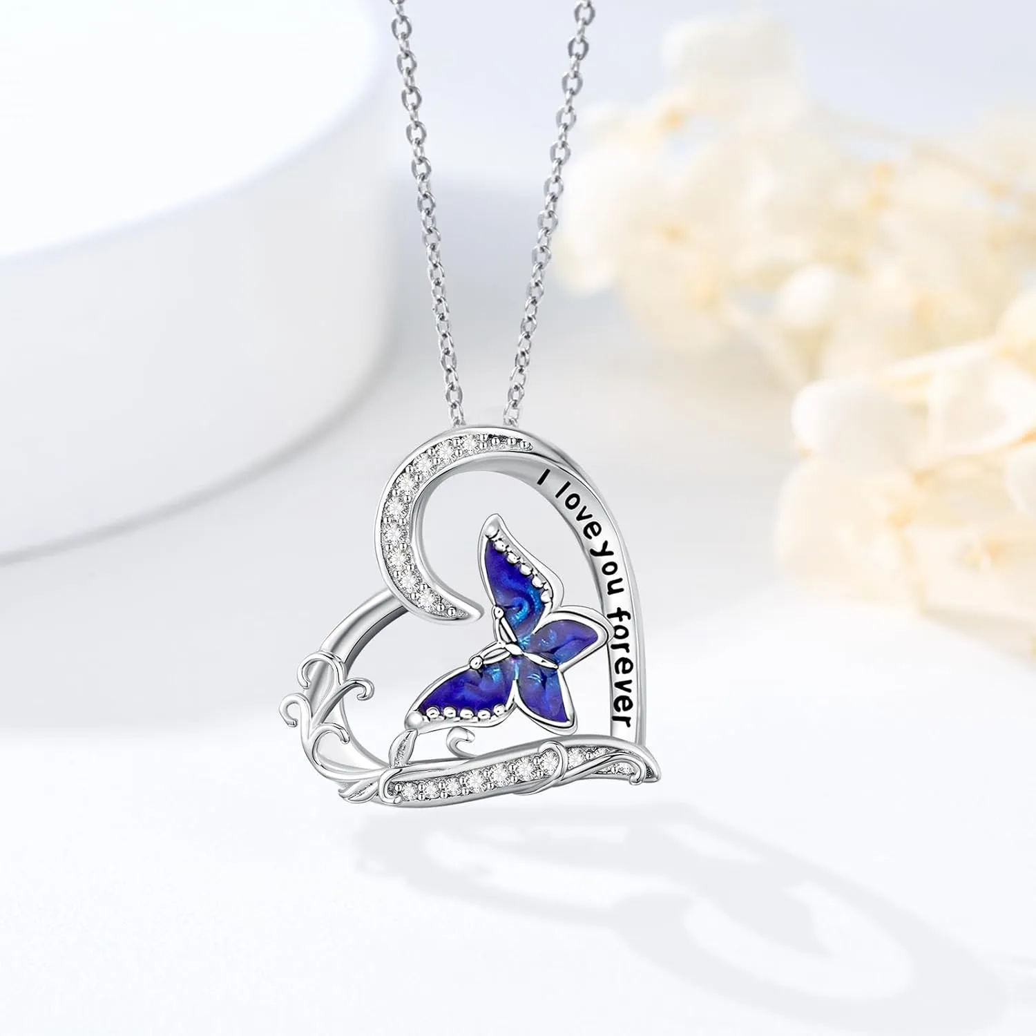 Dragonfly/Butterfly Filigree Necklace 925 Sterling Silver Teardrop Moonstone Pendant Necklace Heart Celtic Moon Jewelry Irish Gifts for Women Mother's Day